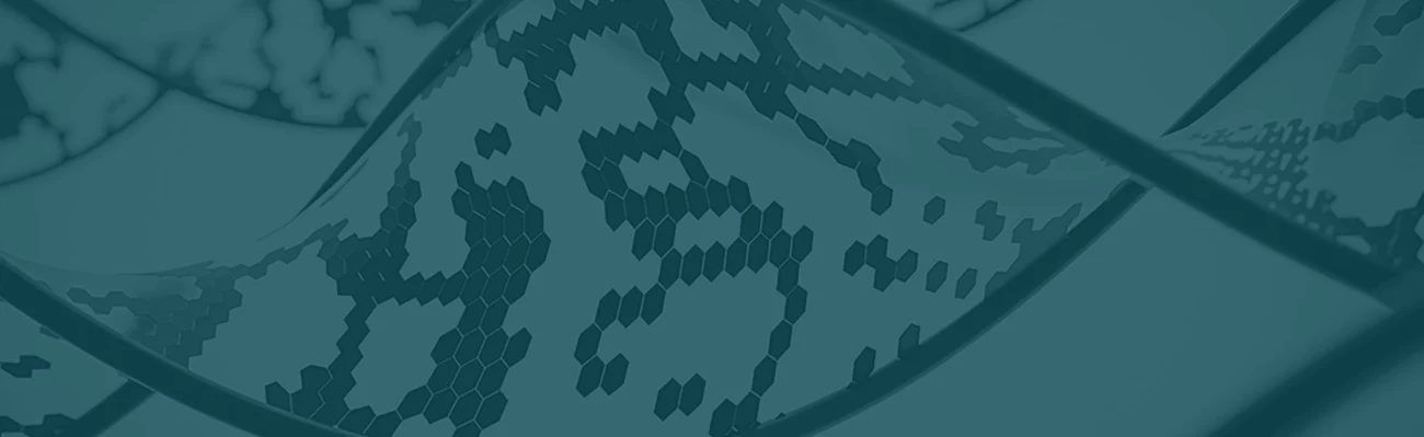 Teal banner background with abstract hexagonal honeycomb pattern and flowing lines used as results section banner